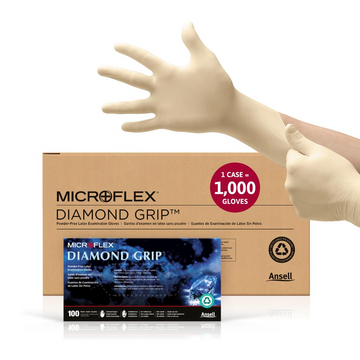 Microflex Diamond Grip MF-300-L Disposable Latex Gloves for Automotive, Healthcare, Machinery Industries - Large, Natural (Case of 1000)