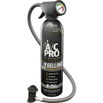 A/C Pro Professional Formula R-134a Refrigerant with Reusable Gauge, 18 oz (AC001KA18A-1US)